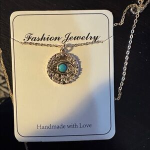 Gold Pendant Necklace with Turquoise Accent